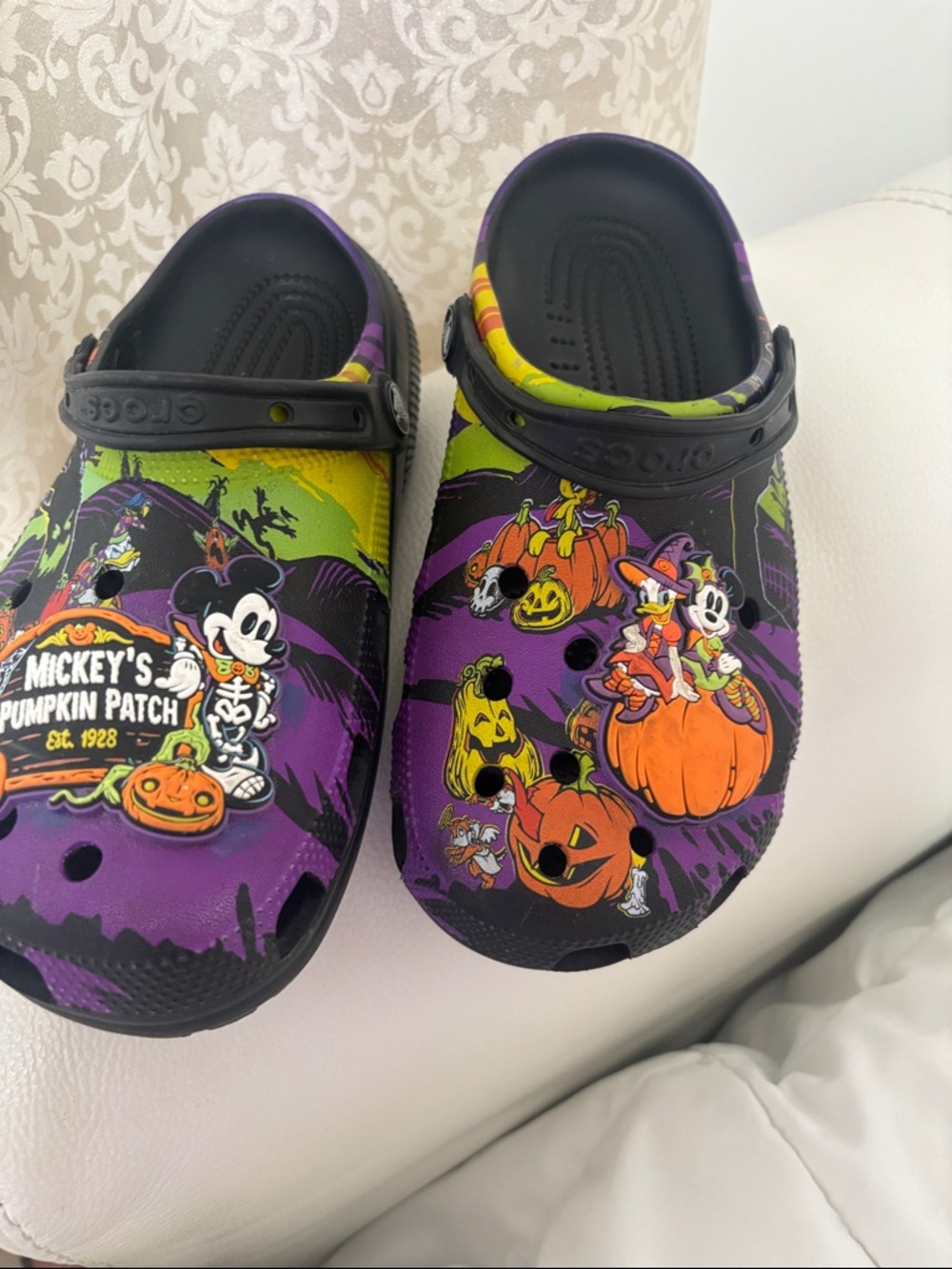 CROCS Mickey's Pumpkin Patch Halloween Clogs in Purple, Black & Orange